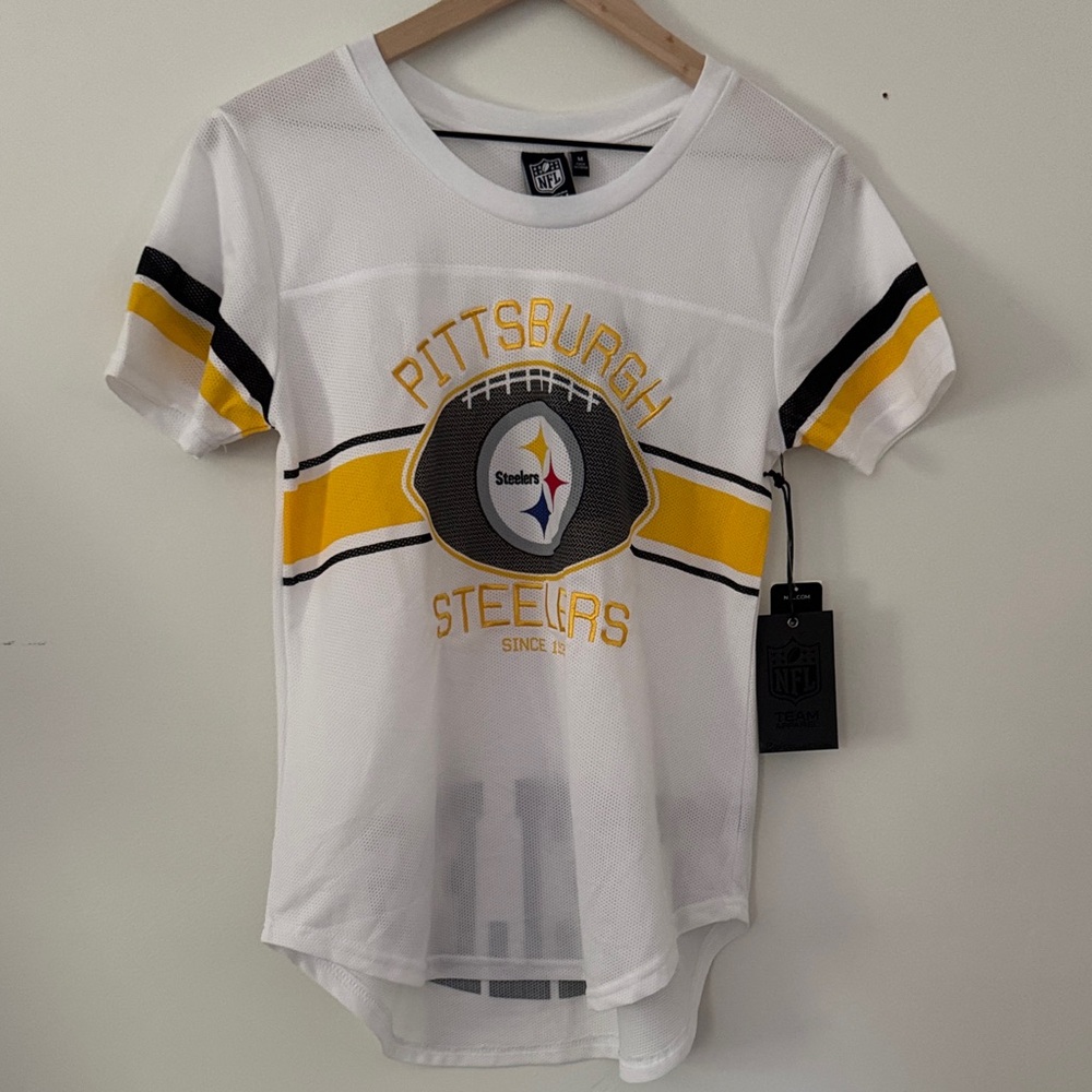 NFL Women’s Pittsburgh Steelers White and Gold Crewneck T-shirt
